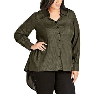 City Chic Autumn Spell High-Low Tunic Shirt Olive Green - Plus 24 NWT